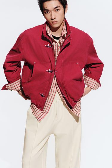 Zara 牛角扣短版外套 - 紅色