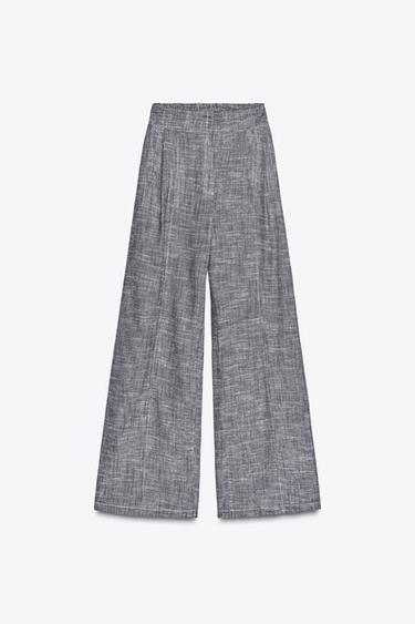 LINEN BLEND WIDE-LEG TROUSERS - Indigo by Zara