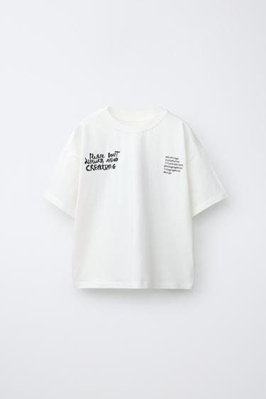 PRINTED SLOGAN T-SHIRT - Oyster-white by Zara