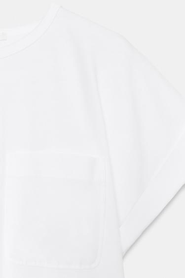 T-SHIRT À POCHE EN POPELINE - Blanc de Zara - Image 6
