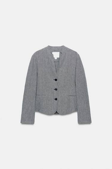 HOUNDSTOOTH LINEN BLEND BLAZER ZW COLLECTION - Blue/White by Zara