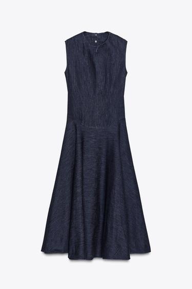Zara ZW COLLECTION DENIM MIDI DRESS - Blue