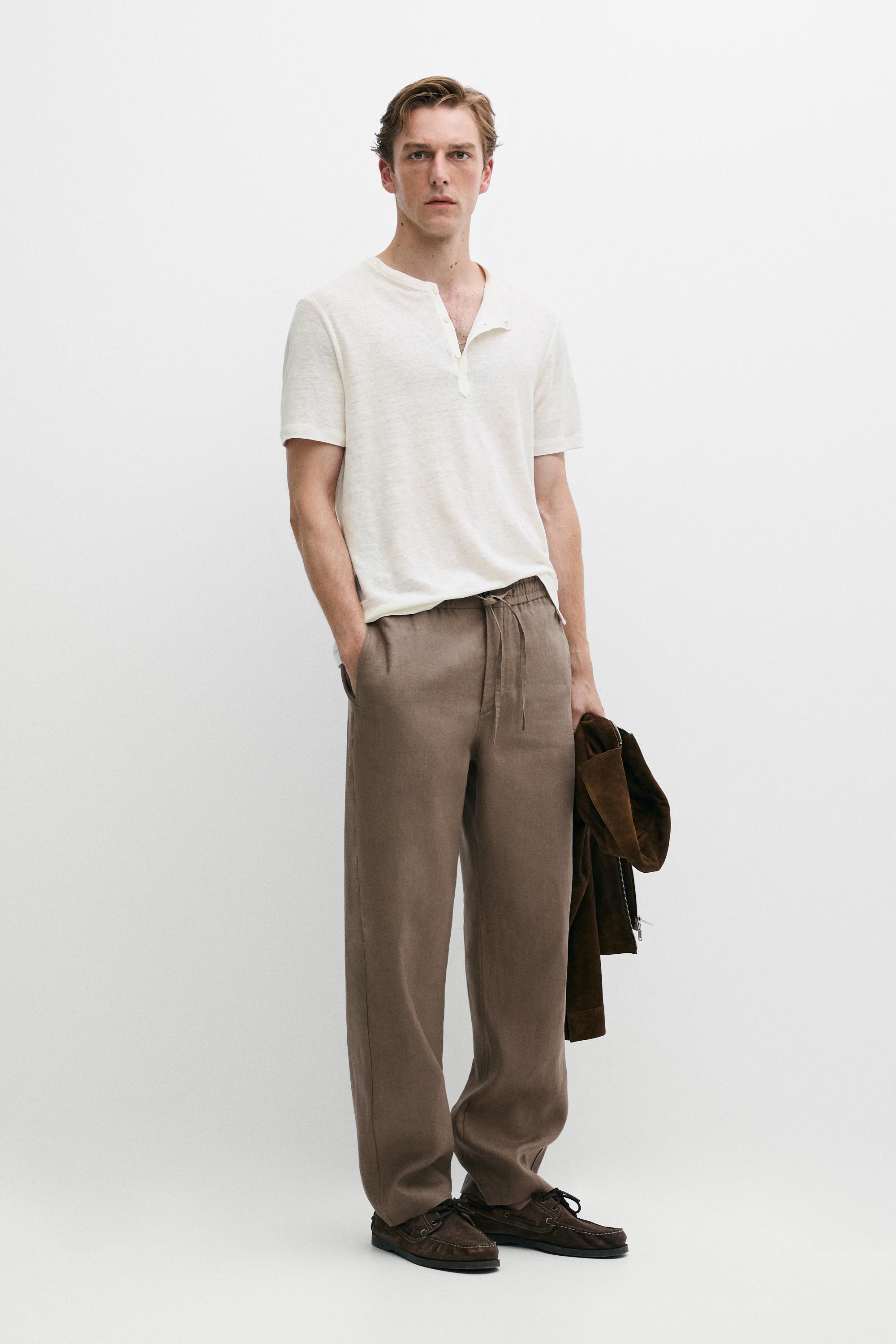 100% linen relaxed fit pants - Mink | ZARA Canada