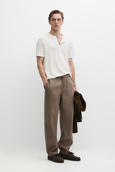 Pantalón relaxed fit 100% lino - Visón de Zara - Imagen 0