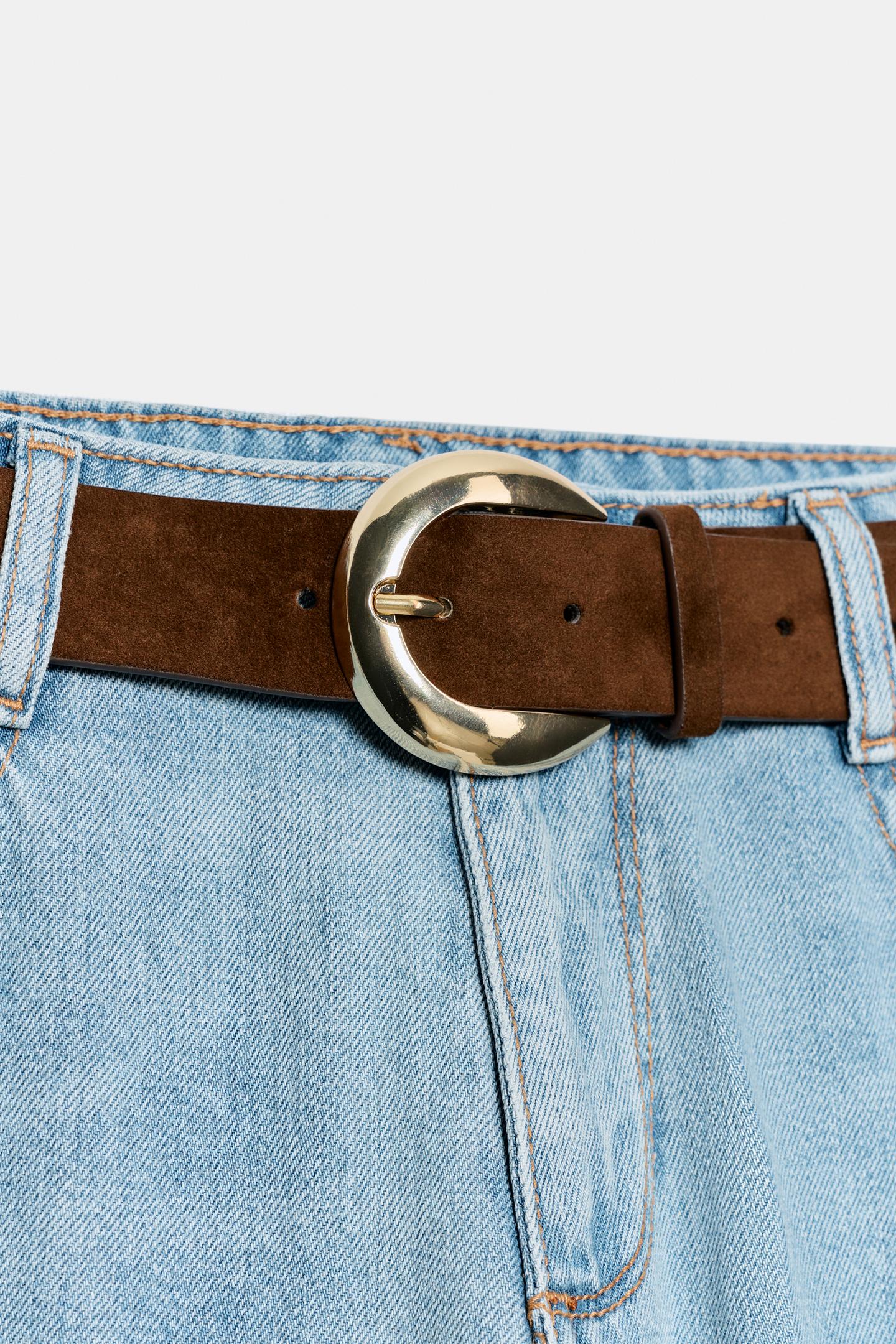 Женские джинсы Zara High-Waisted Wide Leg Cropped Belted, цвет: Светлый синий — фото 9