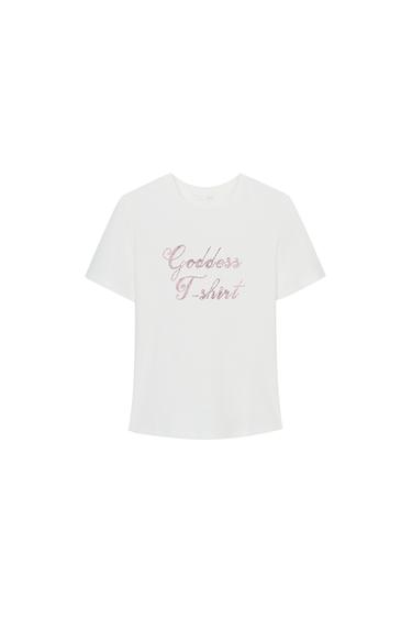 CAMISETA TEXTO STRASS - Blanco de Zara