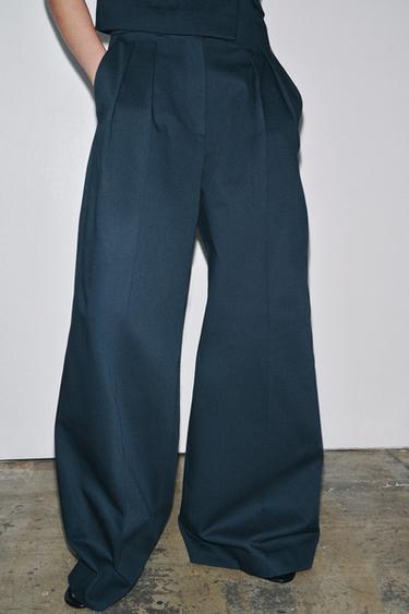 ZW COLLECTION PLEATED TROUSERS - Navy blue by Zara
