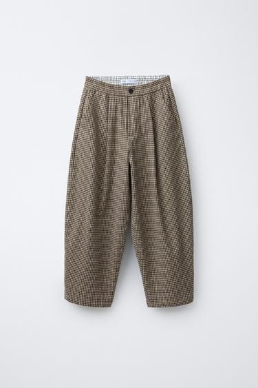 PANTALÓN BAGGY CUADRO VICHY - Crudo claro de Zara - Imagen 0