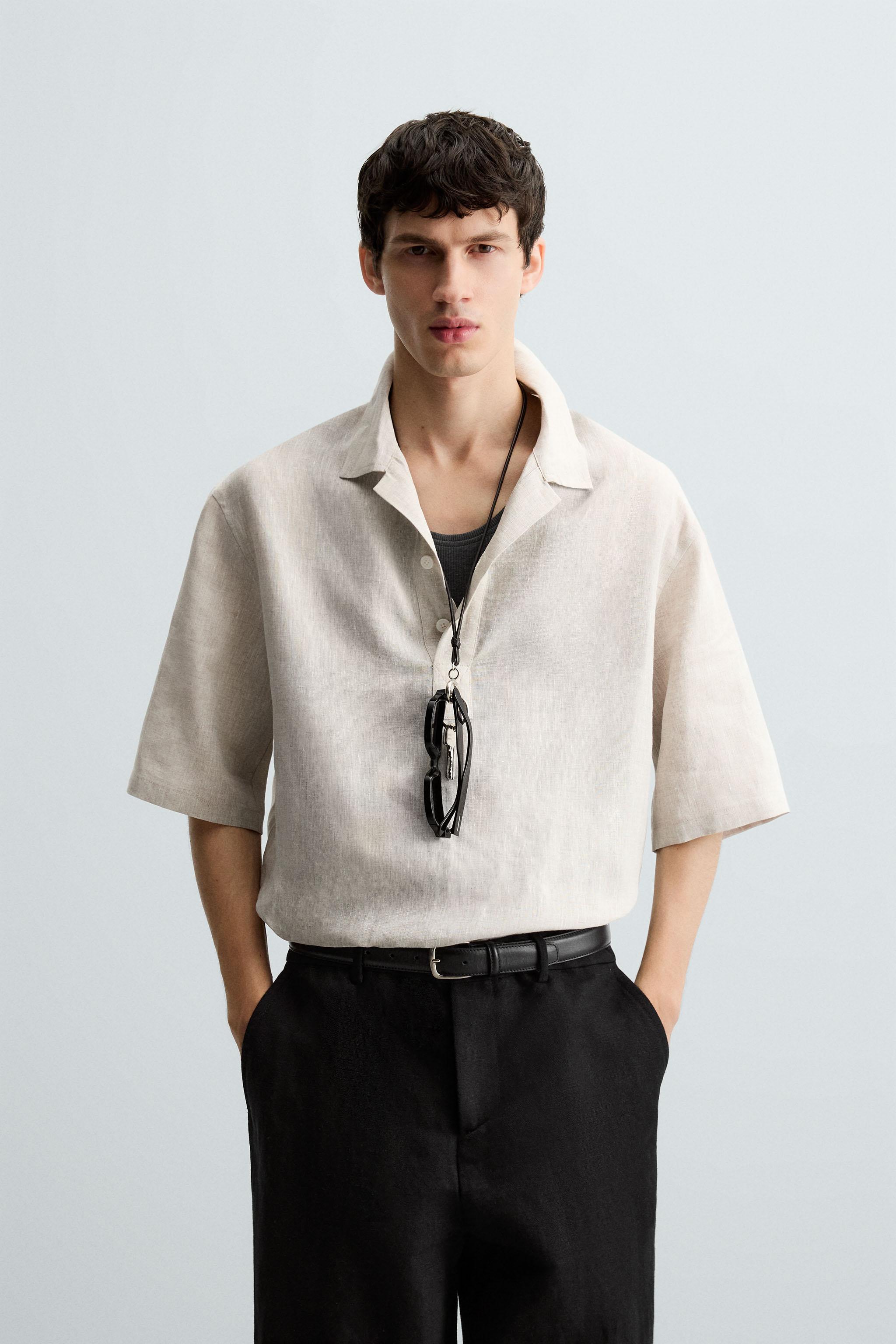 CAMISA POLO 100% LINO Beige claro ZARA España - Main Image