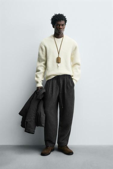 CALÇA COM PREGAS E LÃ - Cinzento da Zara - Imagem 0