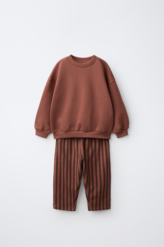 Комплект из толстовки и брюк wide leg в полоску — ЧЕРЕПИЧНЫЙ от Zara — изображение 0