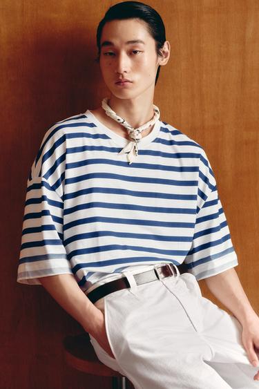 Zara 條紋 T 恤 - 白色