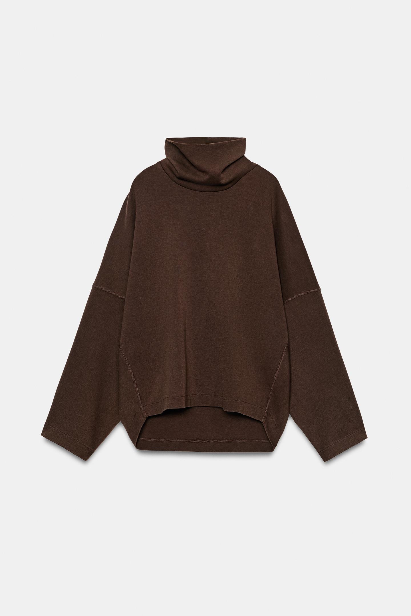 Женская толстовка Zara Mock Neck Interlock, цвет: Коричневый — фото 4