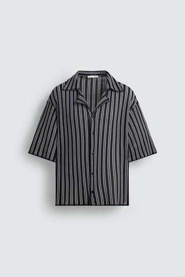 CHEMISE JACQUARD RAYURES - Bleu marine de Zara - Image 6