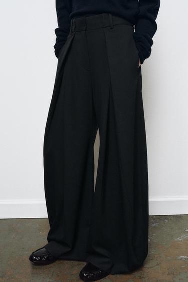 Zara PANTALONE WIDE LEG SA UŠICIMA ZW COLLECTION – mornarsko tamnoplava