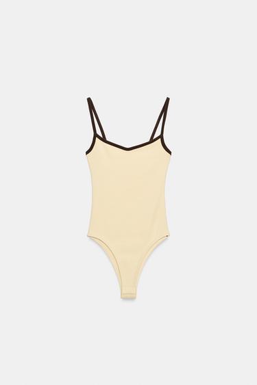 КОНТРАСТ ЖИЕКТЕМЕЛІ БОДИ - Қоңыр / Экру Zara компаниясынан