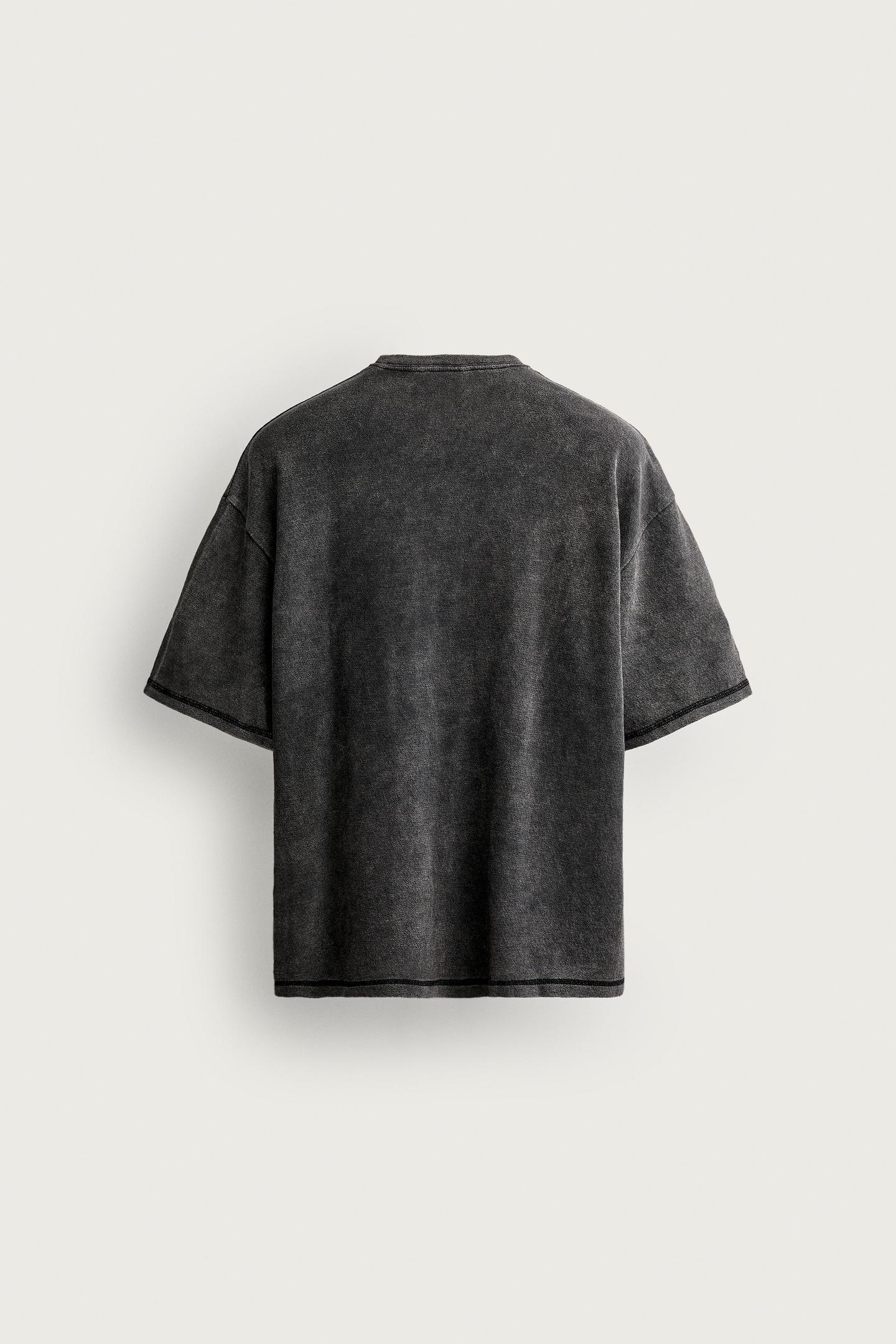 Мужская футболка Zara Washed Printed Knit, цвет: Выцветший чёрный — фото 9