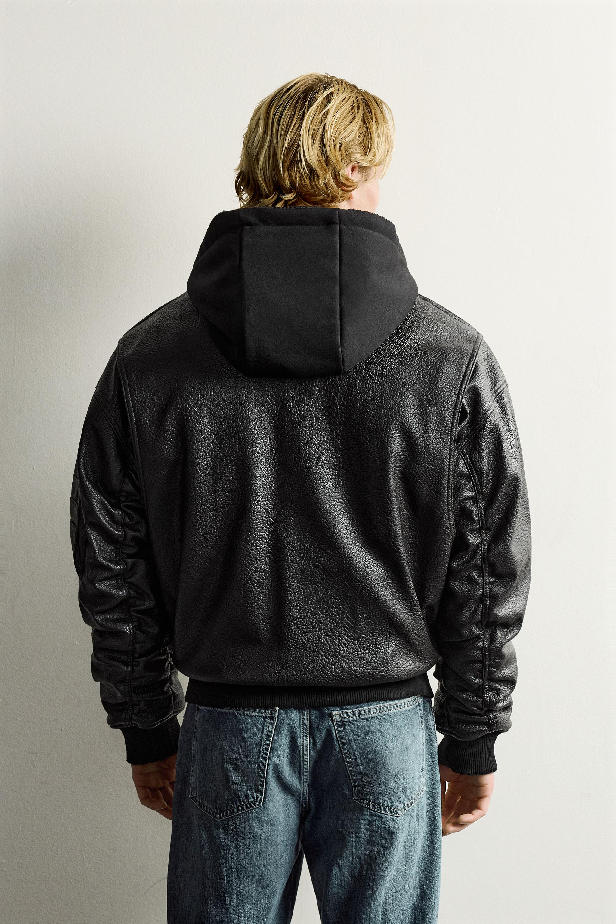 BLOUSON BOMBER MATIÈRE SYNTHÉTIQUE CAPUCHE COMBINÉE