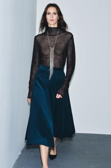 JUPE MI-LONGUE EN VELOURS CÔTELÉ ZW COLLECTION - Bleu de Zara - Image 3