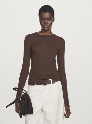 Zara Long sleeve cotton blend T-shirt - brown vigore