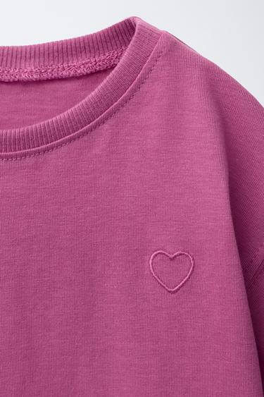 BASIC T-SHIRT WITH EMBROIDERED HEART - Pink by Zara - Image 2