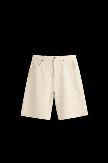 STRIPED TEXTURED BERMUDA SHORTS - Oyster-white by Zara - Image 0
