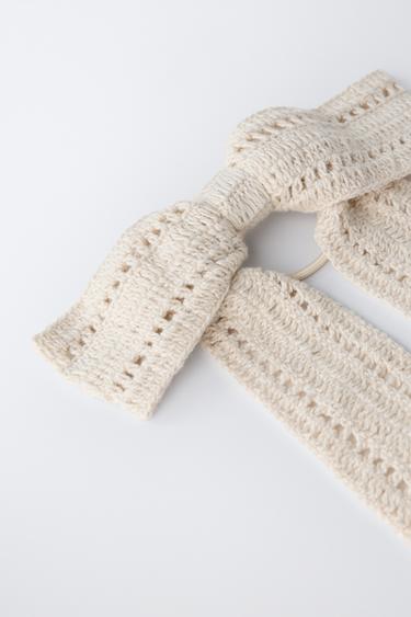 KNIT BOW CLIP SCRUNCHIE - Ecru by Zara - Image 2