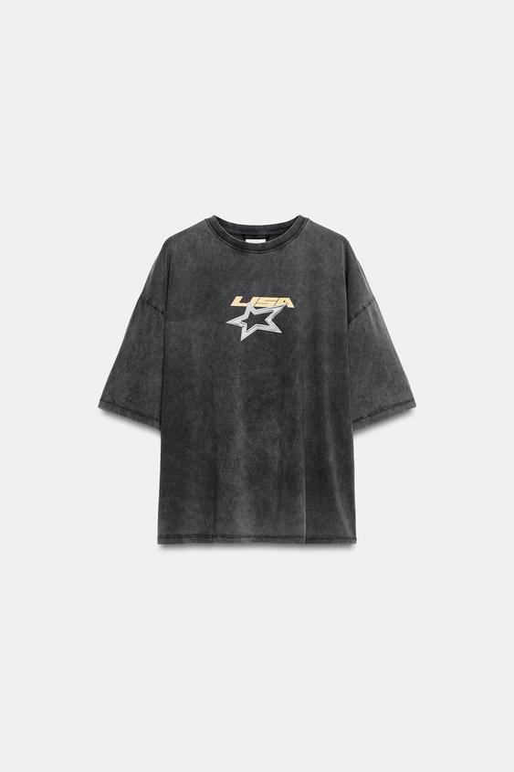 CAMISETA EFECTO LAVADO LISA - Gris antracita de Zara - Imagen 0