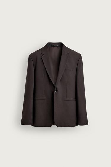 Zara WOOL BLEND SUIT BLAZER - Brown