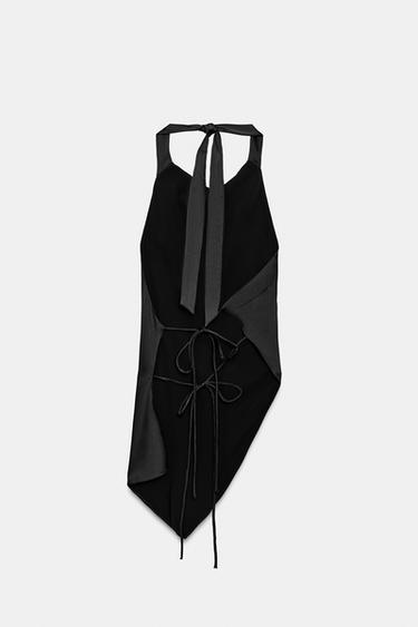 ASYMMETRIC SATIN HALTER TOP - Black by Zara - Image 4