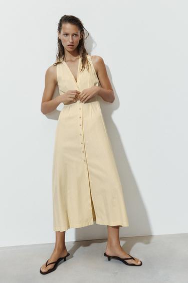 VESTIDO MIDI RAYAS - Estampado de Zara