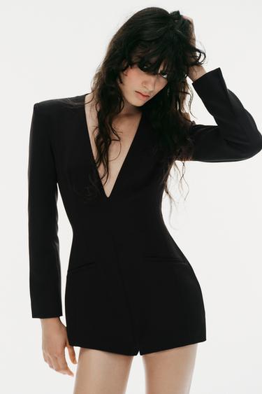 Zara SHOULDER PAD SHORT JUMPSUIT - Black