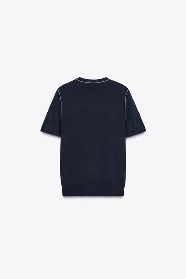 SHORT SLEEVE KNIT JUMPER WITH CONTRAST TRIMS - Navy / White by Zara - Image 6