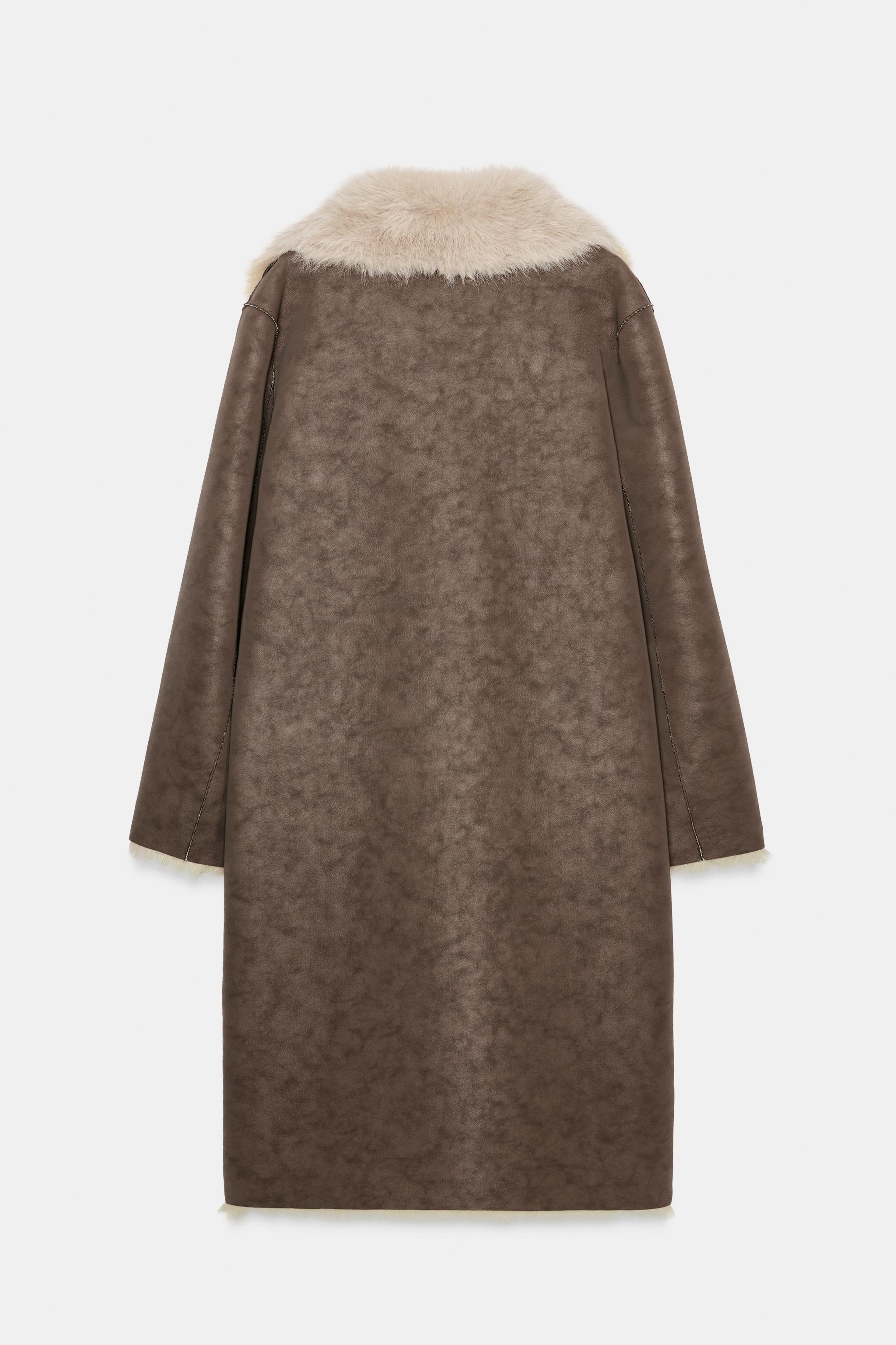 ZARA フェイクファー　ダブルコートM リバーシブル ダブルフェイス フェイクファーコート - ミンク