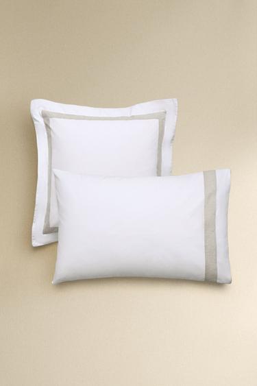 Zara COTTON PILLOWCASE WITH BORDER - White