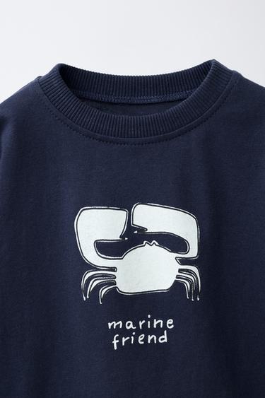 Zara CRAB PRINT T-SHIRT - Navy blue