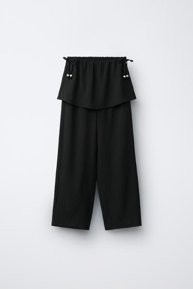 PANTALÓN TEXTURA WIDE LEG FALDA - Negro de Zara