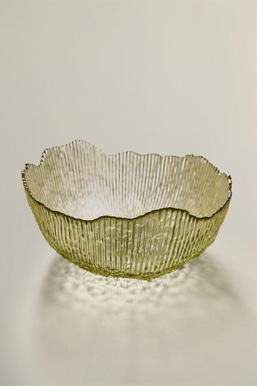 GLASS SALAD BOWL WITH RAISED DETAIL - Green by Zara