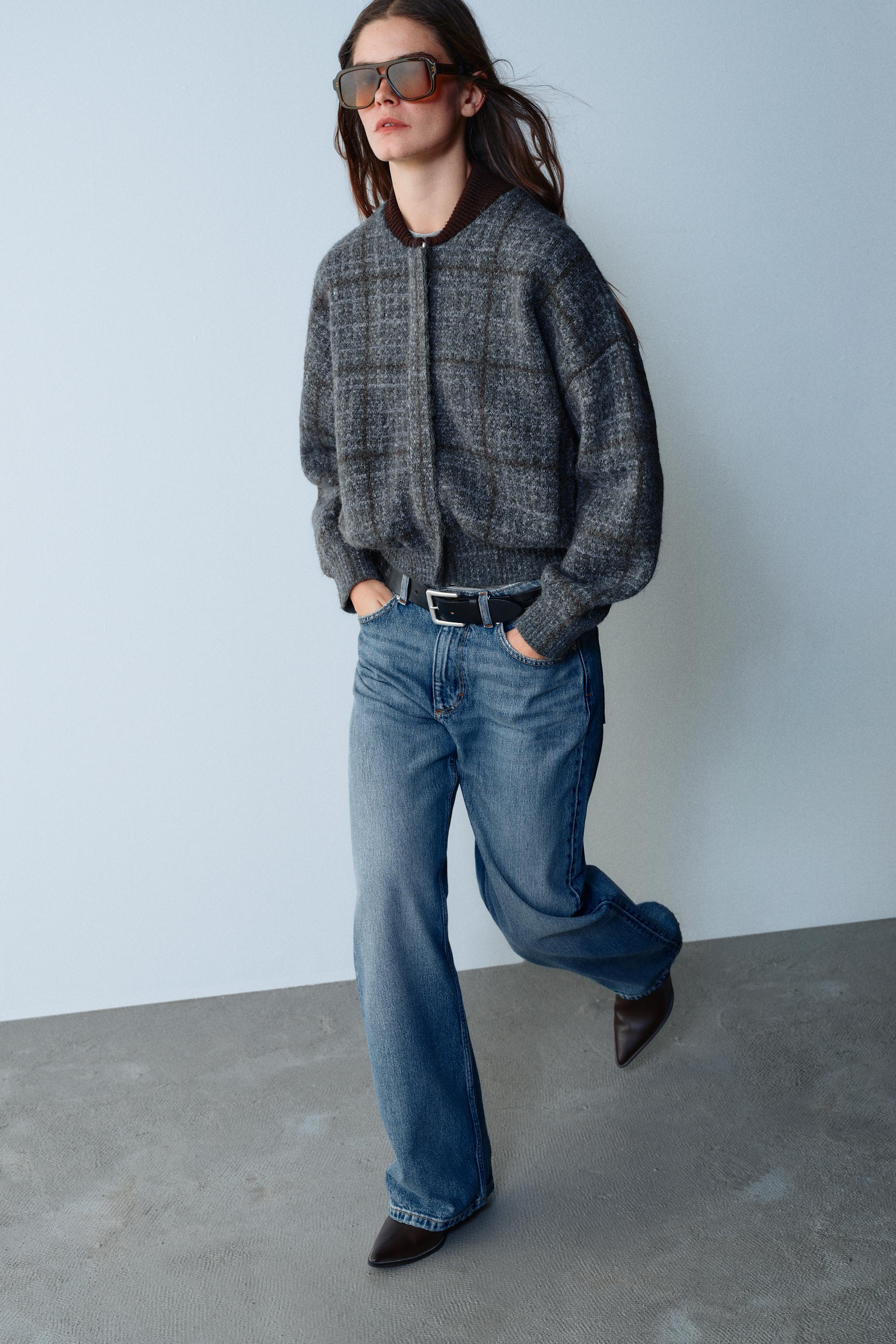 CHECKED KNIT BOMBER JACKET