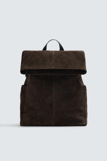 РЮКЗАК ИЗ КОЖИ С КЛАПАНОМ — КОРИЧНЕВЫЙ от Zara