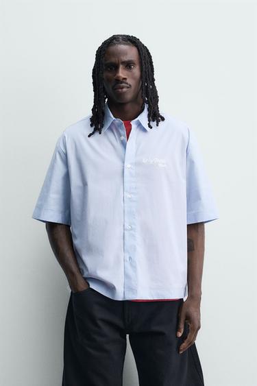 CONTRAST PRINT STRIPED SHIRT - Sky blue by Zara