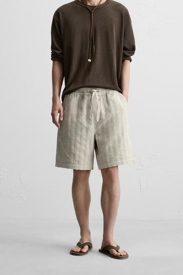 STRIPED JACQUARD BERMUDA SHORTS - Stone by Zara