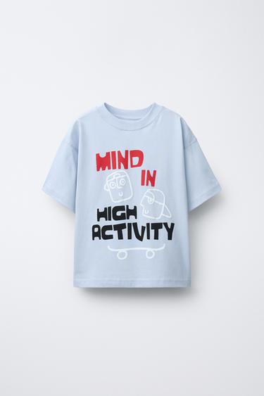 Zara RAISED TEXT PRINT T-SHIRT - Blue - Image 0
