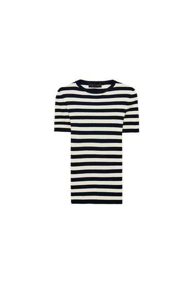 STRIPED RIBBED TOP - Navy / White by Zara