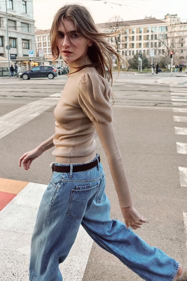 SEMI-SHEER PUFF SLEEVE KNIT TOP - Pale pink by Zara - Image 3