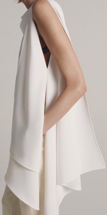 ZW COLLECTION ASYMMETRIC CAPE TOP - Ecru by Zara - Image 4