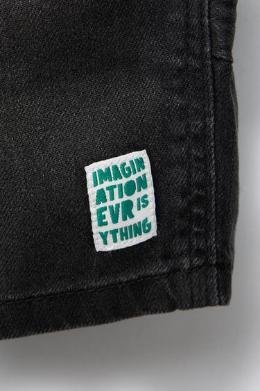 DENIM BERMUDA SHORTS WITH ELASTIC WAIST - Black by Zara - Image 3