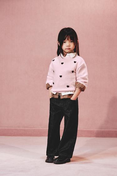 WIDE-LEG JEANS WITH FLOCKED HEARTS - Black by Zara