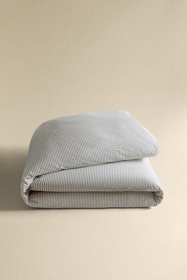 STRIPED SEERSUCKER DUVET COVER WITH PIPING - Blue by Zara - Image 4