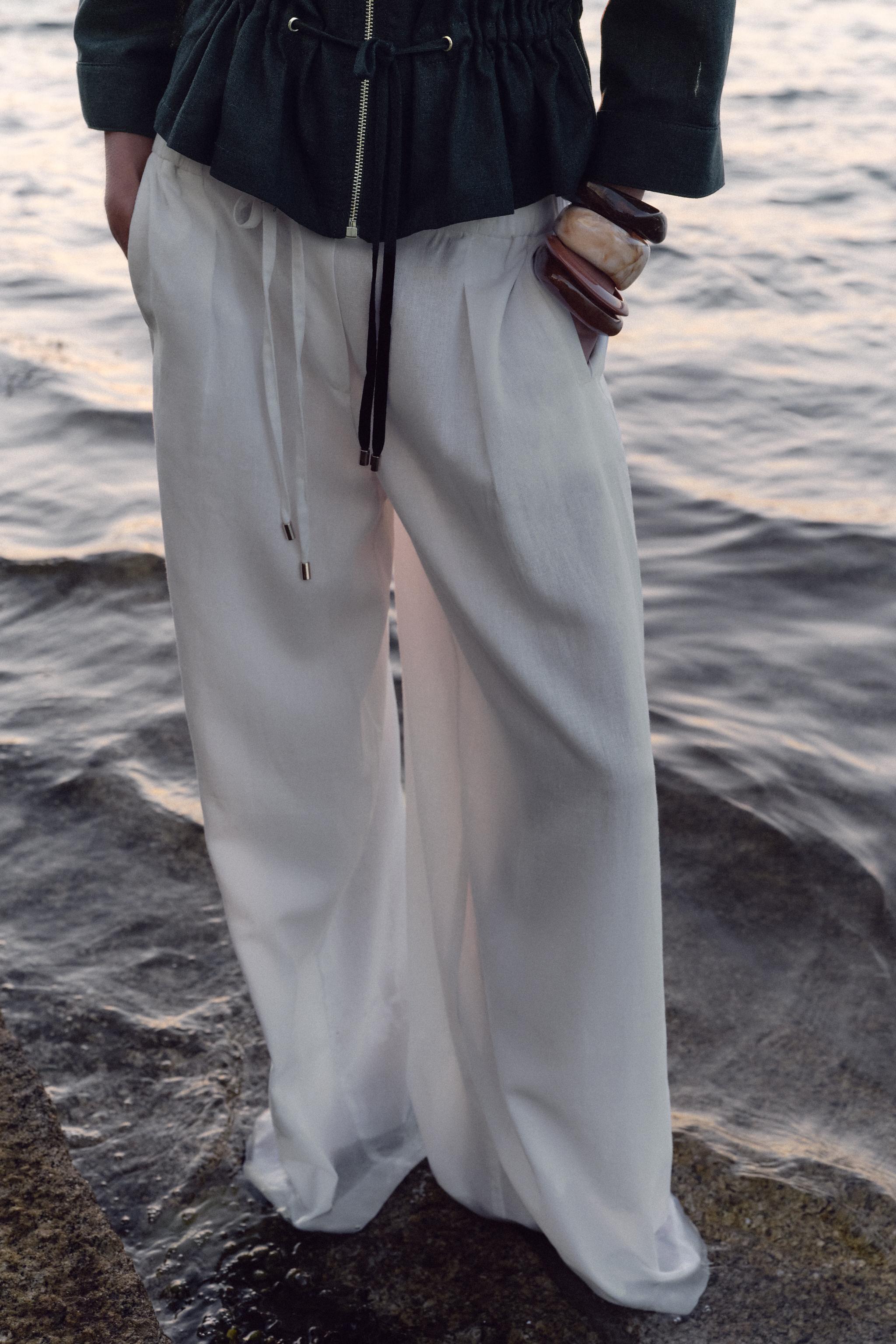 リネンベルト付きワイドパンツ - サンド | ZARA Japan / 日本